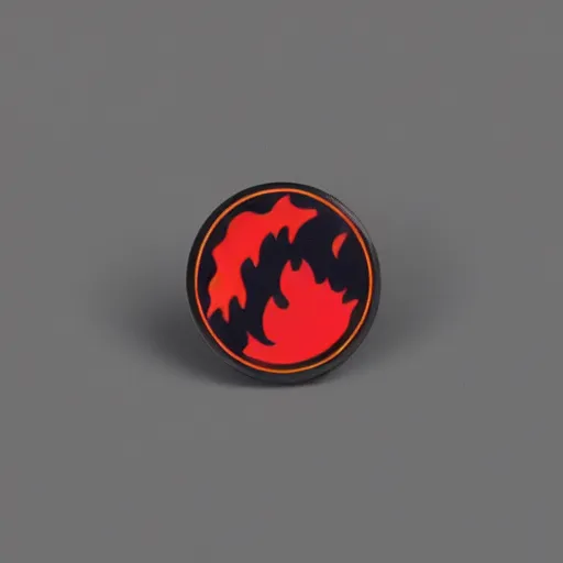 Image similar to a photo of a retro art deco minimalistic clean fire warning enamel pin, studio lighting, behance