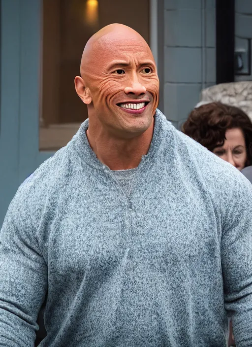 Prompt: dwayne the rock johnson stars as mrs doubtfire, movie frame still, leica sl 2 5 0 mm, vivid color, high quality, high textured, real life