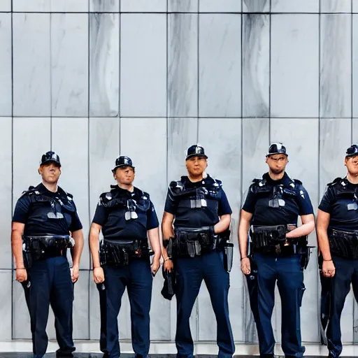 Image similar to a team of futuristic security guards standing for a group photo