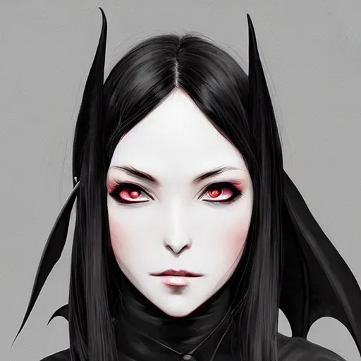 Image similar to demonic satanic woman with black bat wings, elegant, highly detailed, digital painting, artstation, concept art, sharp focus, illustration, strong brush stroke, anime, sharp focus, ghibli studio, art by ilya kuvshinov, rossdraws