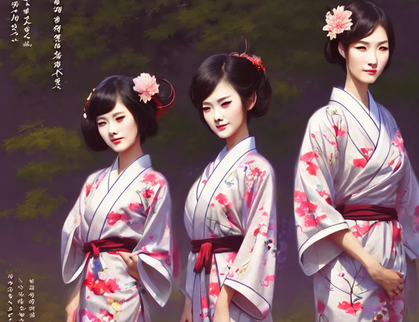 Image similar to two beautiful fashion taiwan girl wear elegant yukata in festival | | big eyes, summer night, realistic shaded, smile, good looking, fine details, 4 k realistic, cryengine, realistic shaded lighting poster by greg rutkowski, magali villeneuve, artgerm, jeremy lipkin and michael garmash and rob rey