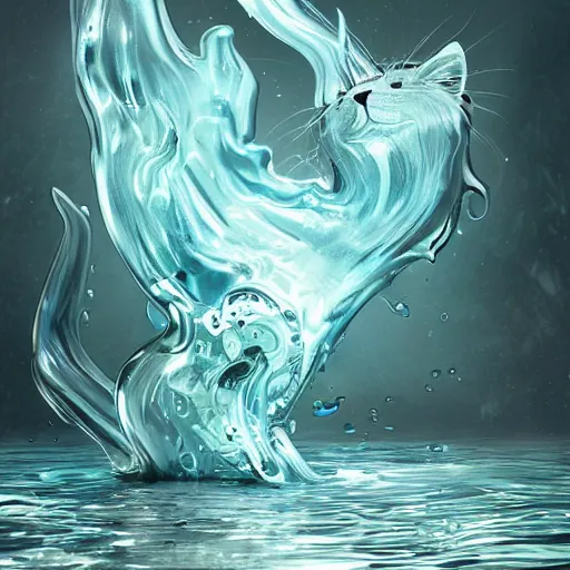 Image similar to liquid cat, water elemental, fantasy, highly detailed, smooth, artstation, digital illustration