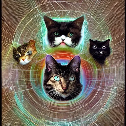 Image similar to strange attractor, but with cats in cyberspace, fantasy