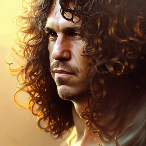 Image similar to Carles Puyol, closeup, D&D, fantasy, intricate, elegant, highly detailed, digital painting, artstation, concept art, matte, sharp focus, illustration, art by Artgerm and Greg Rutkowski and Alphonse Mucha