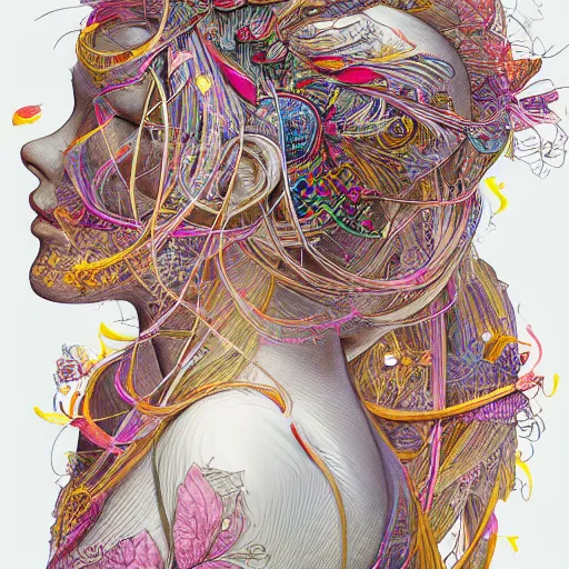 Image similar to a portrait of an incredibly beautiful, colorful, graceful, elegant, and sophisticated young blonde girl made of garlic, an ultrafine detailed illustration by james jean, intricate linework, bright colors, final fantasy, behance contest winner, vanitas, angular, altermodern, unreal engine 5 highly rendered, global illumination, radiant light, detailed and intricate environment