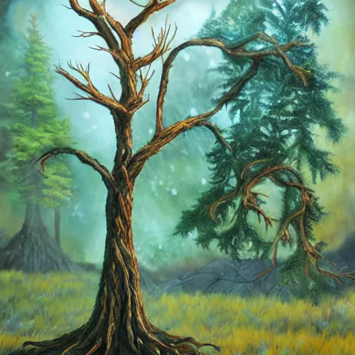 Prompt: A 15 year old tree, fantasy painting, lots of detail