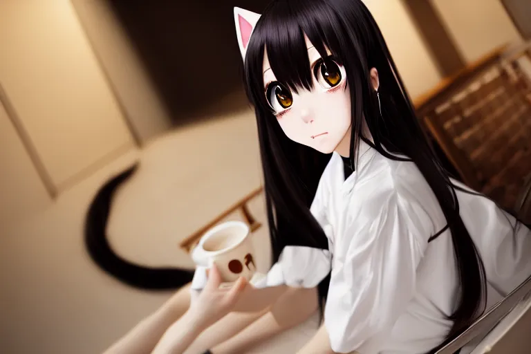 japanese catgirls caffe, dressed, symmetrical,, Stable Diffusion