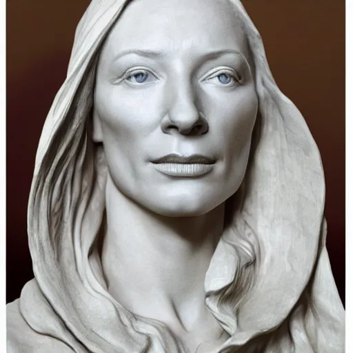 Image similar to sculpture of cate blanchett ,victorious , by Augusts Rodin,hyper detailed, photorealism