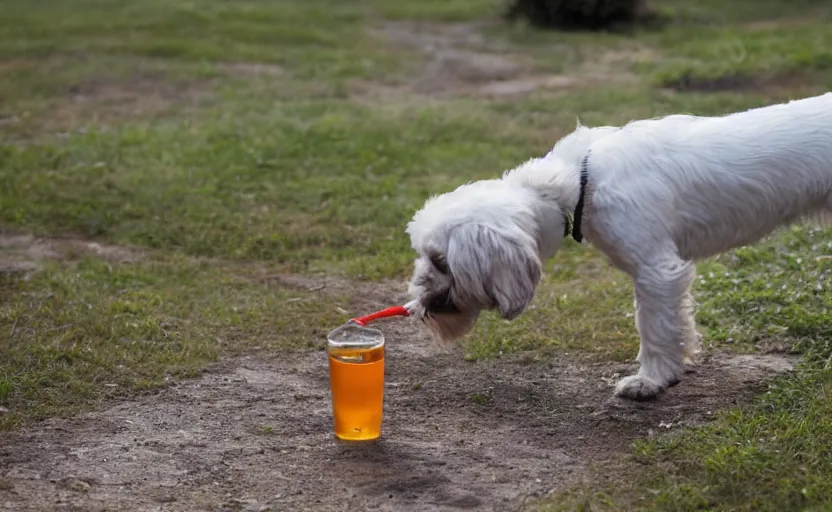 Prompt: a dog drinking water