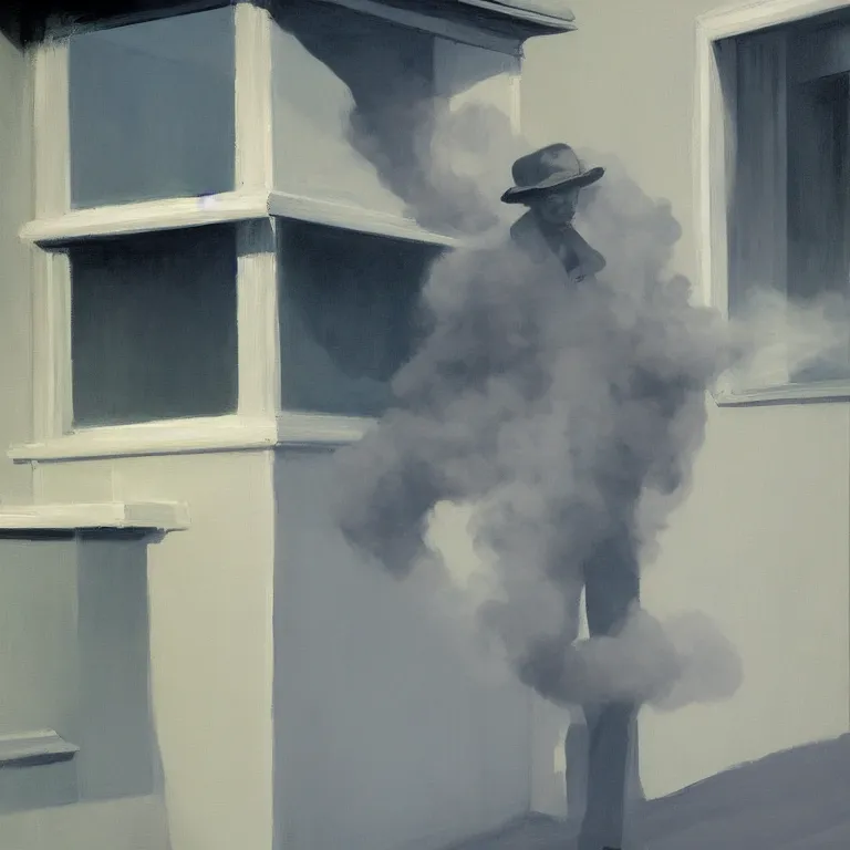 Image similar to man made out of smoke, ghost, , painted by Edward Hopper, painted by James Gilleard, airbrush