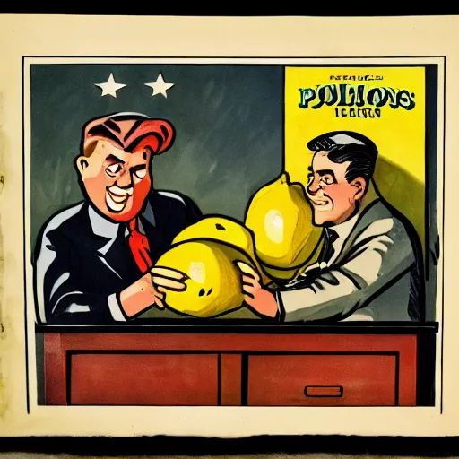 Prompt: political cartoon about lemons, 1 9 4 0 s, highly detailed, high quality, high resolution