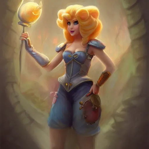 Image similar to princess peach as realistic blond pretty human character art portrait, matte fantasy painting, deviantart artstation, by jason felix by steve argyle by tyler jacobson by peter mohrbacher, cinema c 9. 0