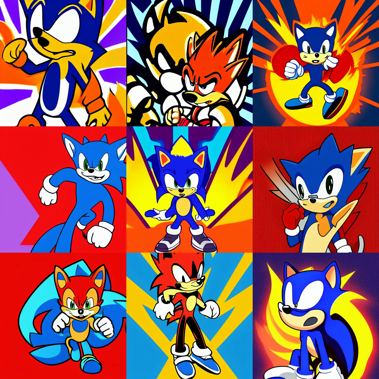 Prompt: blaze the cat, archie sonic the hedgehog comic style, character splash art, fiery background, sharp art deco bold colored background