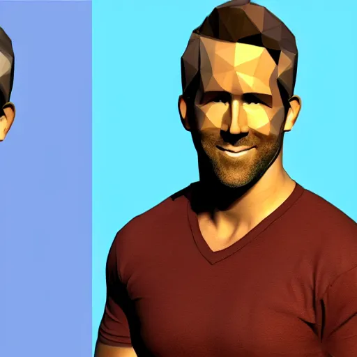 Prompt: low poly render of ryan reynolds