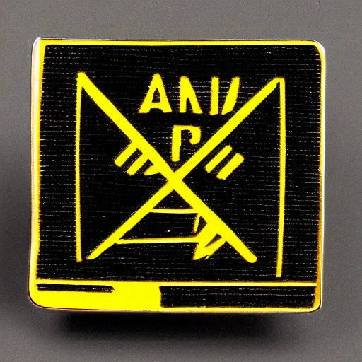 Image similar to a square enamel pin depicting a caution warning label, smooth curves