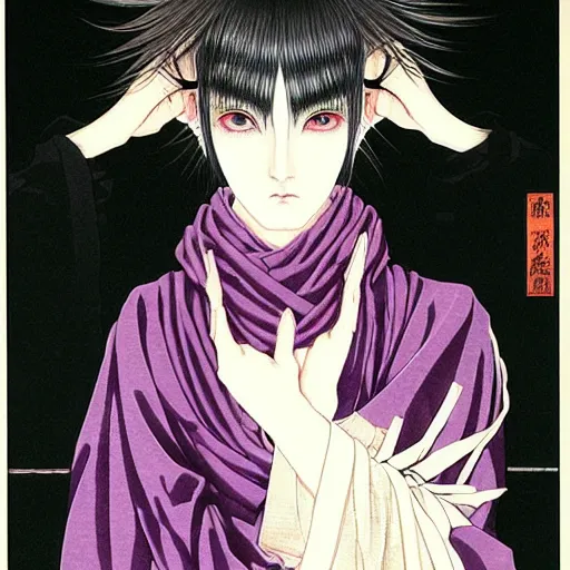 Image similar to prompt : portrait of muse soft light painted by takato yamamoto, purple rinnegan eyes, inspired by ninja anime, smooth face feature, intricate oil painting, high detail, sharp high detail, manga and anime