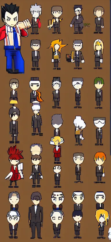 Prompt: Danganronpa sprite of Phoenix Wright