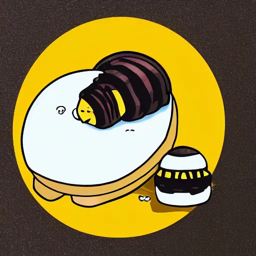 Prompt: beetlejuice laying on top of gudetama