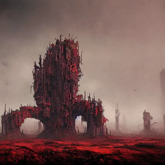 Image similar to futuristic megacity, nightmare horrorcore landscape, acid metal deep colors!, a photograph taken by beksinski gammell giger matte painting unreal engine