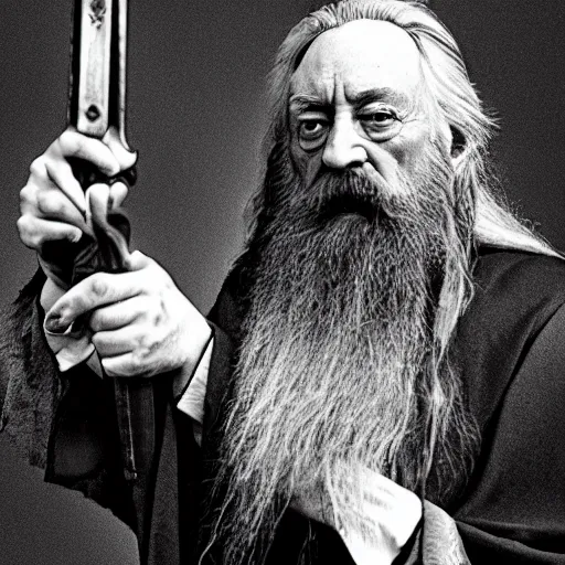 Prompt: 📷 Dumbledore with a sawed-off shotgun