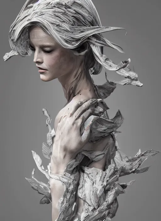 Image similar to sculpture made of wood, portrait, female, future, shaman, harper's bazaar, vogue, magazine, intricate, concept art, close up, ornate, luxury, elite, elegant, trending on artstation, by ruan jia, by Kenneth Willardt, by ross tran, by WLOP, by Andrei Riabovitchev,