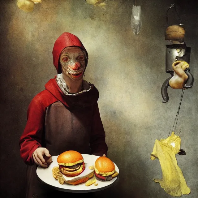 Prompt: full color hd photo of a mcdonalds employee, octane render 4 k, by hieronymus bosch, joel peter witkin, annie liebovitz. gustave dore, hr giger, epic, artstation, cgisociety, weta, disney