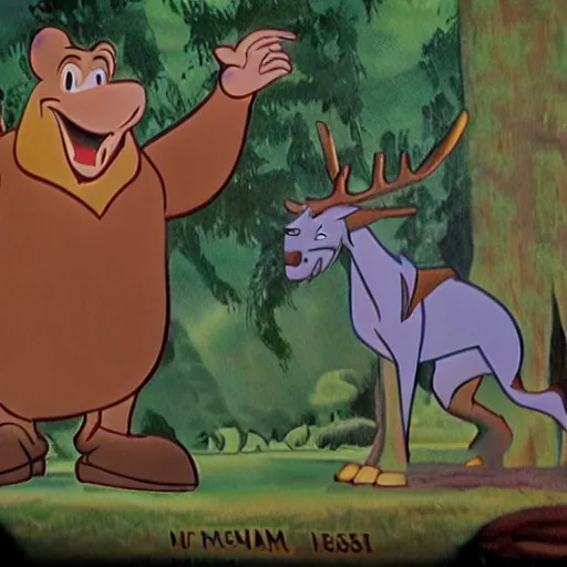 Prompt: 1940s disney film about talking forest animals super high detail