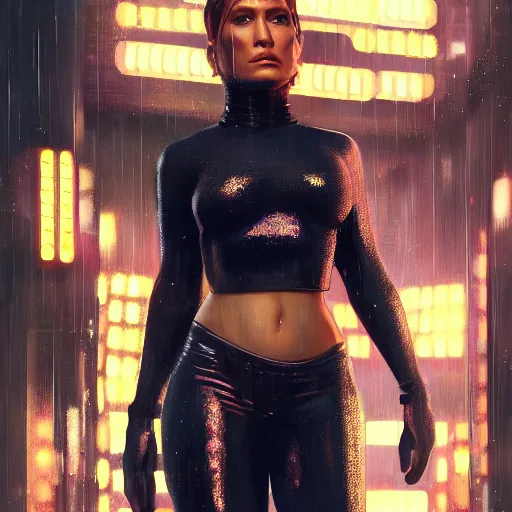 Prompt: highly detailed portrait jennifer lopez wearing shiny plastic crop top bladerunner, glistering skin, oiled, in gta v, stephen bliss, unreal engine, fantasy art by greg rutkowski, loish, rhads, ferdinand knab, makoto shinkai and lois van baarle, ilya kuvshinov, rossdraws, tom bagshaw,