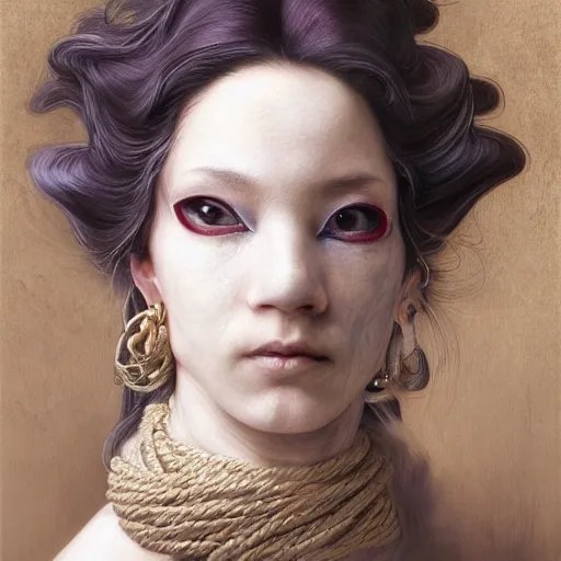 Image similar to portrait of a Shibari rope wrapped face and neck, headshot, insanely nice professional hair style, dramatic hair color, digital painting, of a old 18th century, Royal Emperor, amber jewels, baroque, ornate clothing, scifi, realistic, hyperdetailed, chiaroscuro, concept art, art by Franz Hals and Jon Foster and Ayami Kojima and Amano and Karol Bak,