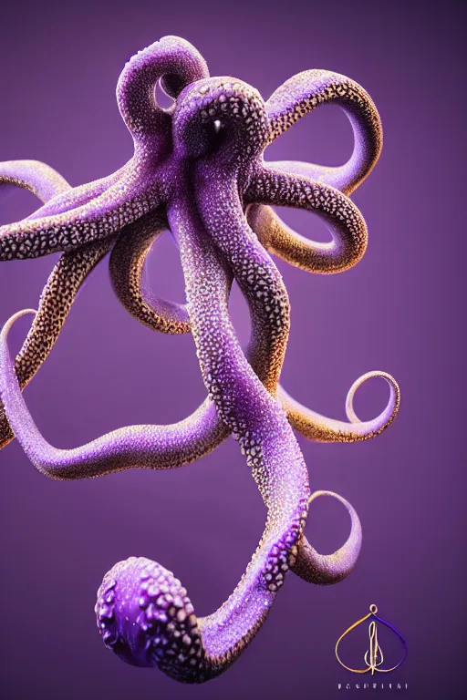 Image similar to 3 d sculpture white intertwined octopus tentacles, floating in dark purple galaxy, gold details, very detailed, highly intricate, ornate, dramatic lighting, pearlescent, octane render, 8 k,