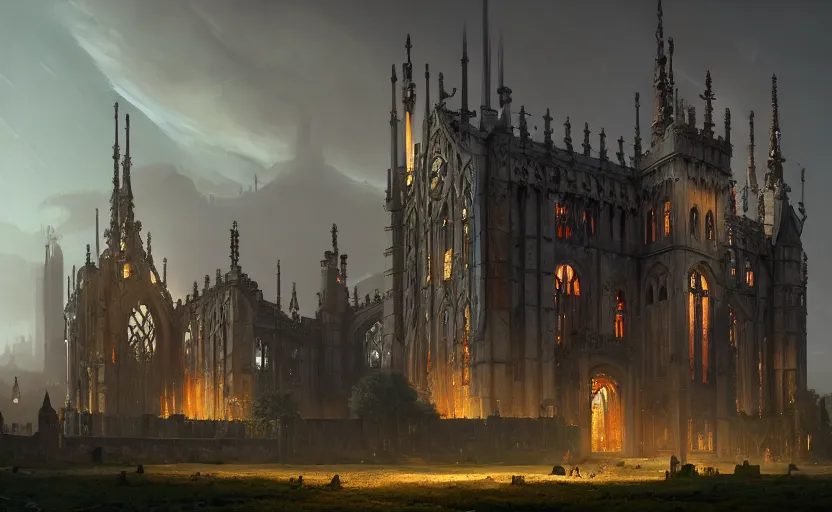 Prompt: exterior shot of utopian english medieval stronghold architecture with cinematic lighting by zaha hadid peter zumthor and renzo piano and, darek zabrocki and greg ruthkowski, simon stalenhag, cinematic, holy place, paradise, scifi, futurism, atmospheric, concept art, artstation, trending on artstation