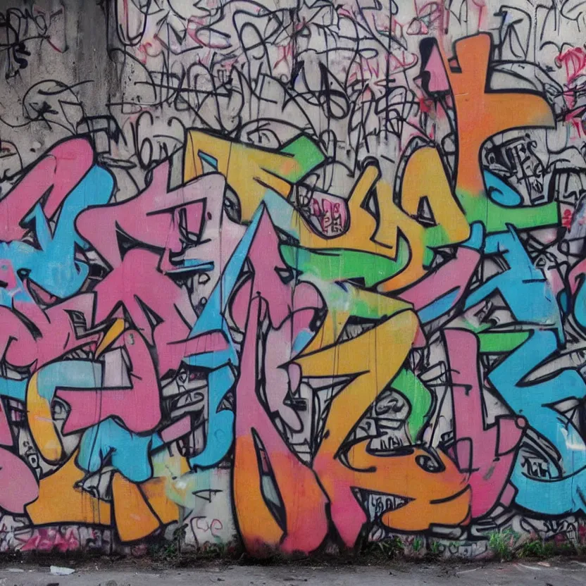 Image similar to a grafitti that reads hatica on a new york wall, hyper realistic