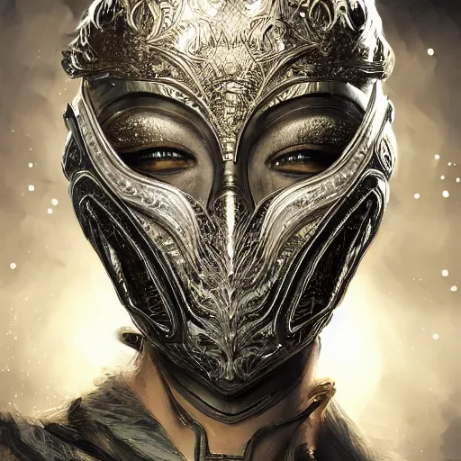 Image similar to Very very very very highly detailed epic photo of face with venetian mask, intricate, dystopian, sci-fi, extremely detailed, digital painting, artstation, concept art, smooth, sharp focus, illustration, intimidating lighting, incredible art by Artgerm