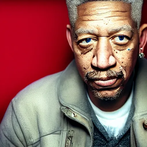 Image similar to hyperrealistic mixed media high resolution painting of Benjamin Hammond Haggerty Macklemore (Morgan Freeman), stunning 3d render inspired art by István Sándorfi and Greg Rutkowski and Unreal Engine, perfect facial symmetry, dim volumetric lighting, 8k octane beautifully detailed render, full body shot, post-processing, extremely hyper-detailed, intricate, epic composition, highly detailed attributes, highly detailed atmosphere, cinematic lighting, masterpiece, trending on artstation, very very detailed, masterpiece, stunning, flawless completion, lifelike texture, perfection,