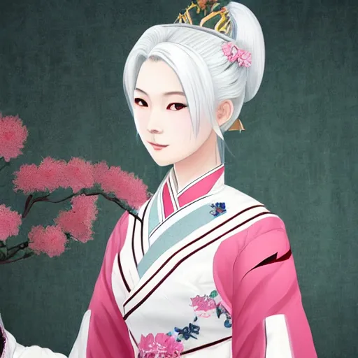 Image similar to Portrait of a japanese princess young lady, with white hair!!!! beauty artwork by Overwatch Art Team, white hair, ayaka genshin impact, ayaka, ayaka game genshin impact, ayaka