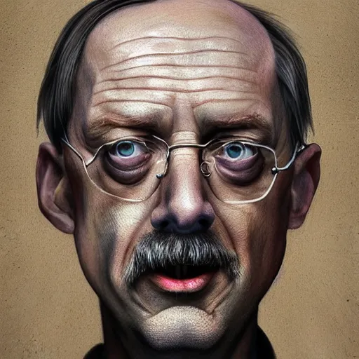 Image similar to hyperrealistic mixed media high resolution painting of Steve Buscemi disguised as Ghandi, stunning 3d render inspired art by Jamie Salmon and Greg Rutkowski, perfect facial symmetry, dim volumetric lighting, 8k octane beautifully detailed render, full body shot, post-processing, extremely hyper-detailed, intricate, epic composition, highly detailed attributes, highly detailed atmosphere, cinematic lighting, masterpiece, trending on artstation, very very detailed, masterpiece, stunning, flawless completion, lifelike texture, perfection,