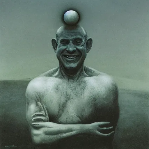 Prompt: a portrait of benjamin netanyahu grinning, by beksinski