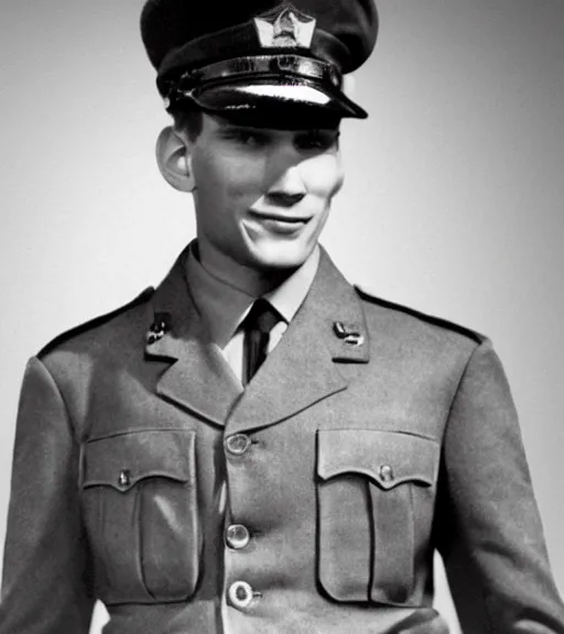 Image similar to black and photo of Jerma as a WW2 general