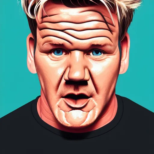 Image similar to a portrait of gordon ramsay, geometric shapes, rounded corners, candy colors, artstation, illustration, digital art