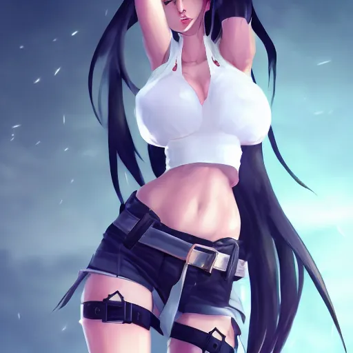 Image similar to head to toe shot of tifa lockhart by wlop, rossdraws, mingchen shen, bangkuart, sakimichan, yan gisuka, jeongseok lee, artstation, 4k