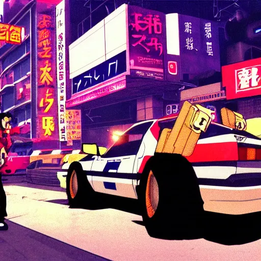 Image similar to 1993 Video Game Screenshot, Anime Neo-tokyo bank robbers vs police shootout, bags of money, Police Shot, Violent, Action, MP5S, FLCL, Highly Detailed, 8k :4 by Katsuhiro Otomo + Studio Gainax + Capcom : 8