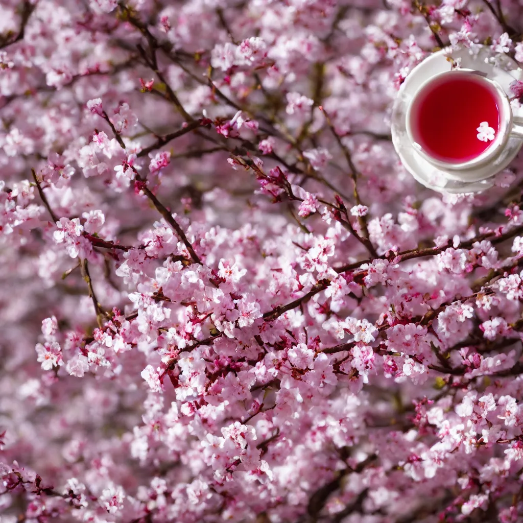 Prompt: photo of sakura cherry blossom tea, beautiful, high detail, recipe, cinematic