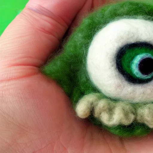 Prompt: a needle felted eye of Cthulhu from terraria, needle felting art.