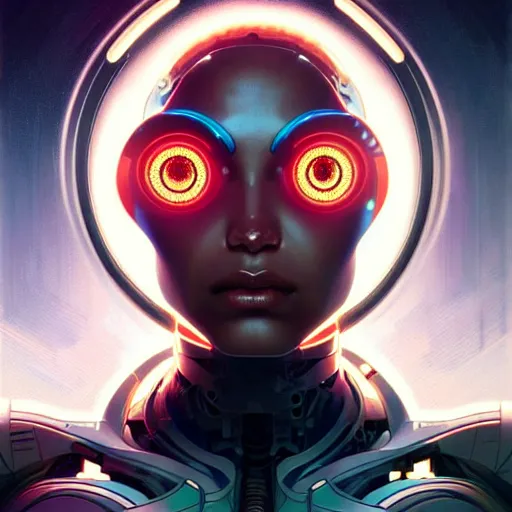 Image similar to cyborg, female, science fiction, portrait, highly detailed, digital painting, beautiful eyes, symmetry, concept art, sharp focus, illustration, art by artgerm and greg rutkowski and magali villeneuve and ilya kuvshinov! : : alphonse mucha : : - 0. 2