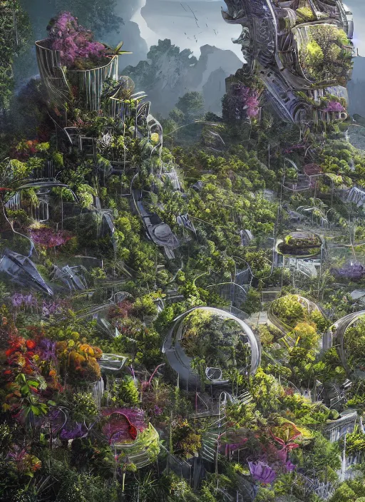 Prompt: a giant space - scraper composed almost entirely of plants, ralph goings, detailed digital art, trending on artstation deviantart cry engine unreal engine, ralph goings