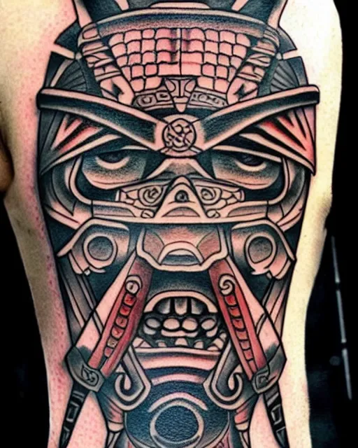 Prompt: aztec samurai tattoo, magnificent