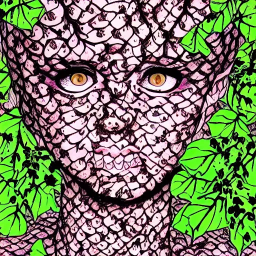 Image similar to a lush vine covered portrait by junji ito