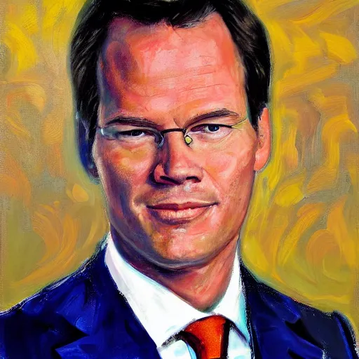 Image similar to painting portrait of mark rutte high detail, high resolution