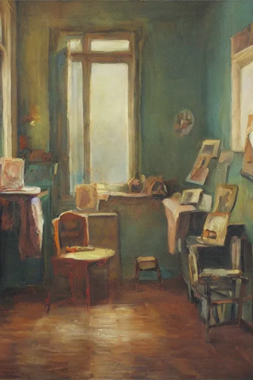 Prompt: oil painting of the room of the nameless painter #fineart