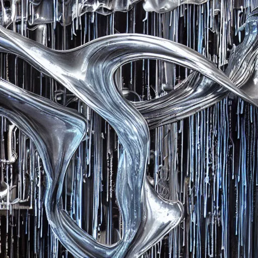 Image similar to melting liquid forms in metal abstract sculpture cyberpunk